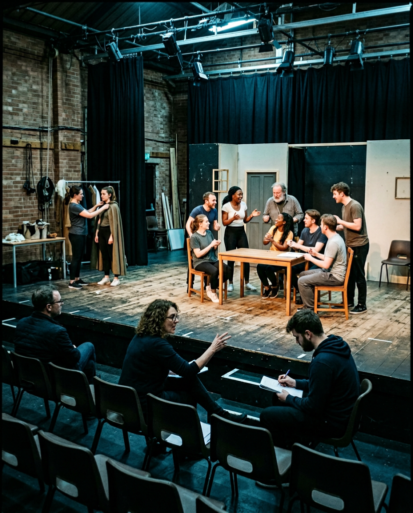 Der Blick von aussen: Schulterblick im Amateurtheater. KI-generiertes Bild.